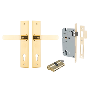 Bronte Levers on Chamfered Backplate (iver) - Entrance Kit (Key/Key), Polished Brass