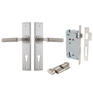 Brunswick Levers on Chamfered Backplate (iver) - Entrance Kit (Key/Thumb), Satin Nickel