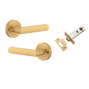Osaka Levers on Round Rose (iver) - Brushed Brass, Privacy Kit