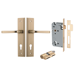 Annecy Levers on Stepped Backplate (iver) - Brushed Brass, Entrance Kit Key/Key