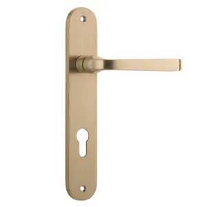 Annecy Levers on Oval Backplate (iver) - Brushed Brass, Euro 85mm Levers Only