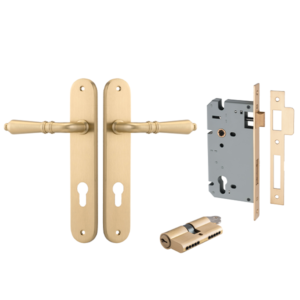 Sarlat Levers on Oval Backplate (iver) - Brushed Brass, Entrance Kit (Key/Key)