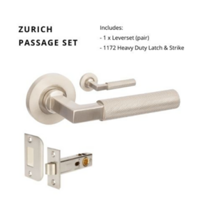Zurich Levers (Zanda) - Brushed Nickel, Passage Kit